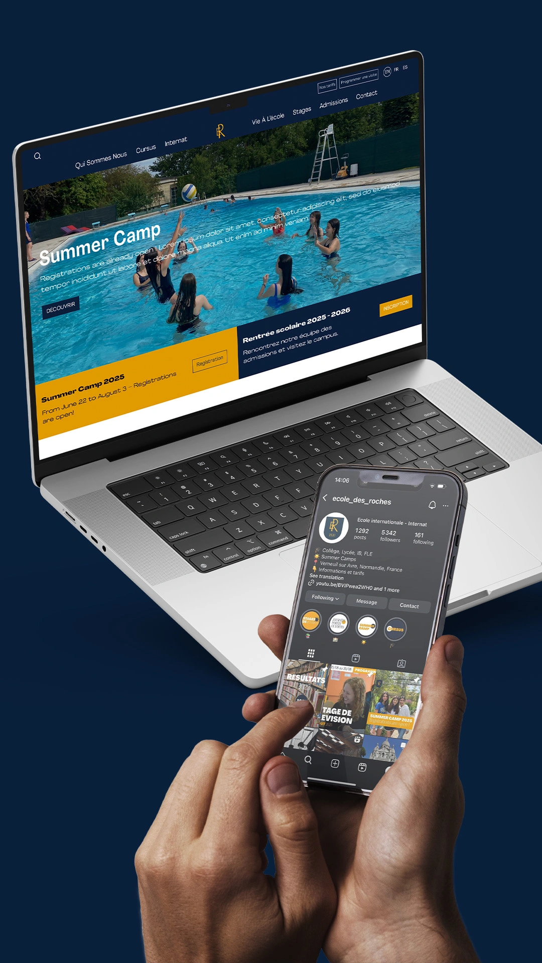 Mockup d'une réalisation de ZeAstronaut sur le projet École des Roches