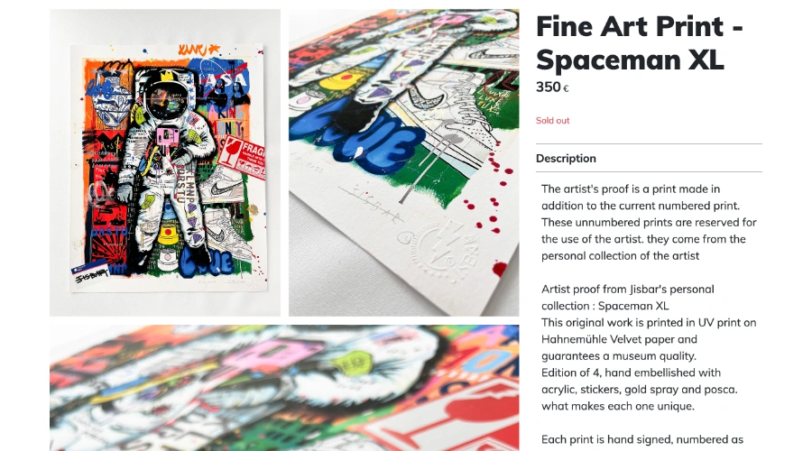 Page du print Spaceman sur le site internet de Jisbar