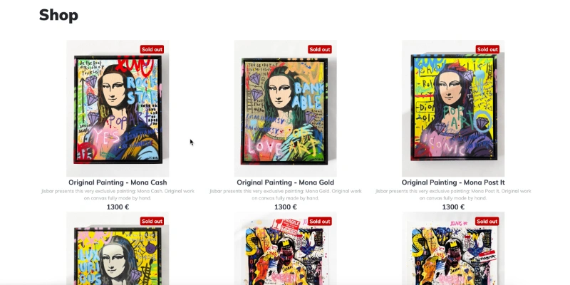 Page Shop du site internet de Jisbar