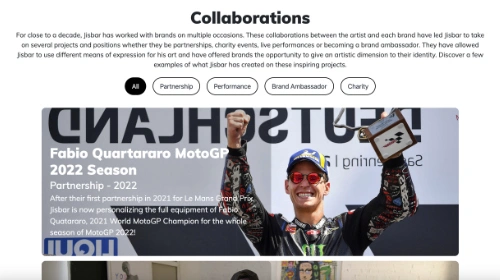 Page Collaborations du site de Jisbar